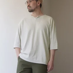 ROCOCO / Linen Cotton Key Neck T-Shirt