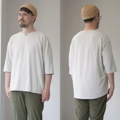 ROCOCO / Linen Cotton Key Neck T-Shirt