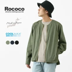 ROCOCO / Polylammy Coolmax stretch collarless shirt cardigan