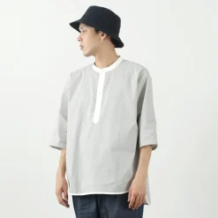 ROCOCO / Woven seersucker henley neck T-shirt