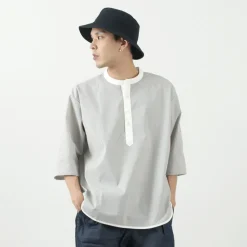 ROCOCO / Woven seersucker henley neck T-shirt