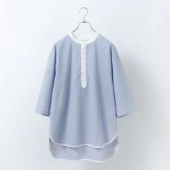 ROCOCO / Woven seersucker henley neck T-shirt