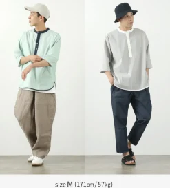 ROCOCO / Woven seersucker henley neck T-shirt