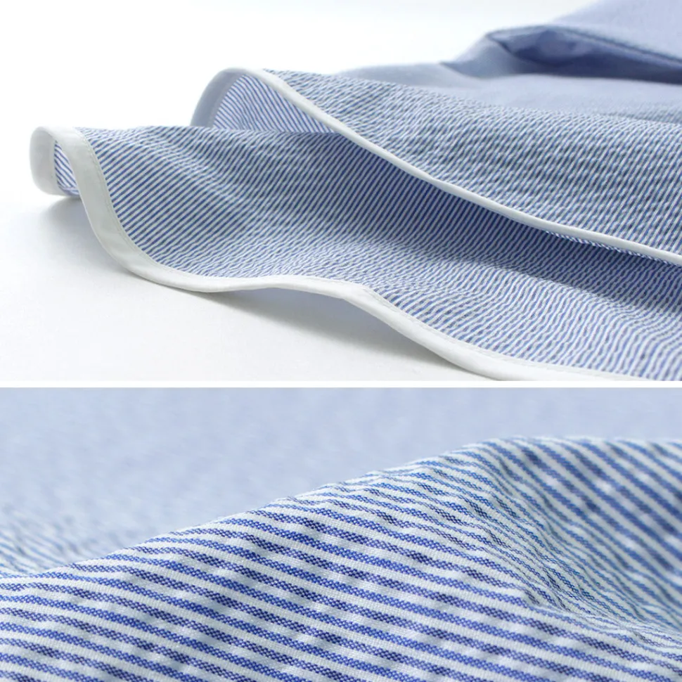 ROCOCO / Woven seersucker henley neck T-shirt