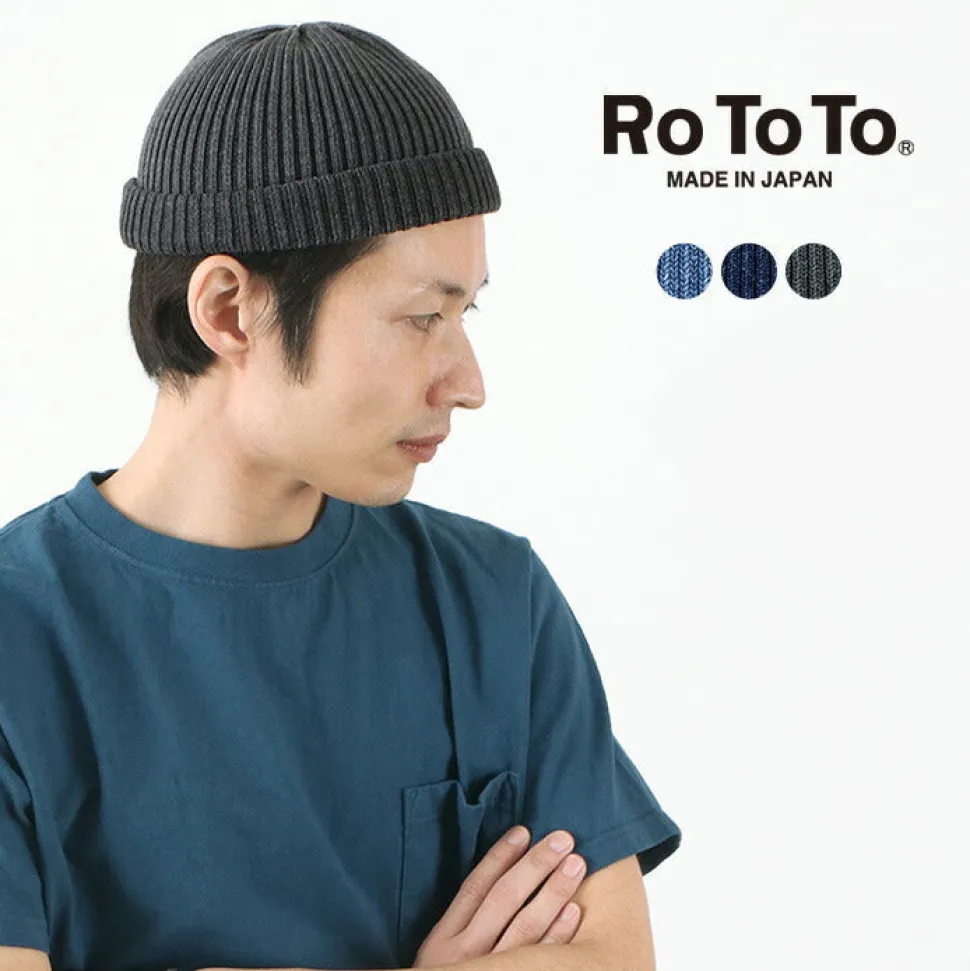 ROTOTO / Indigo Cotton Roll Up Beanie