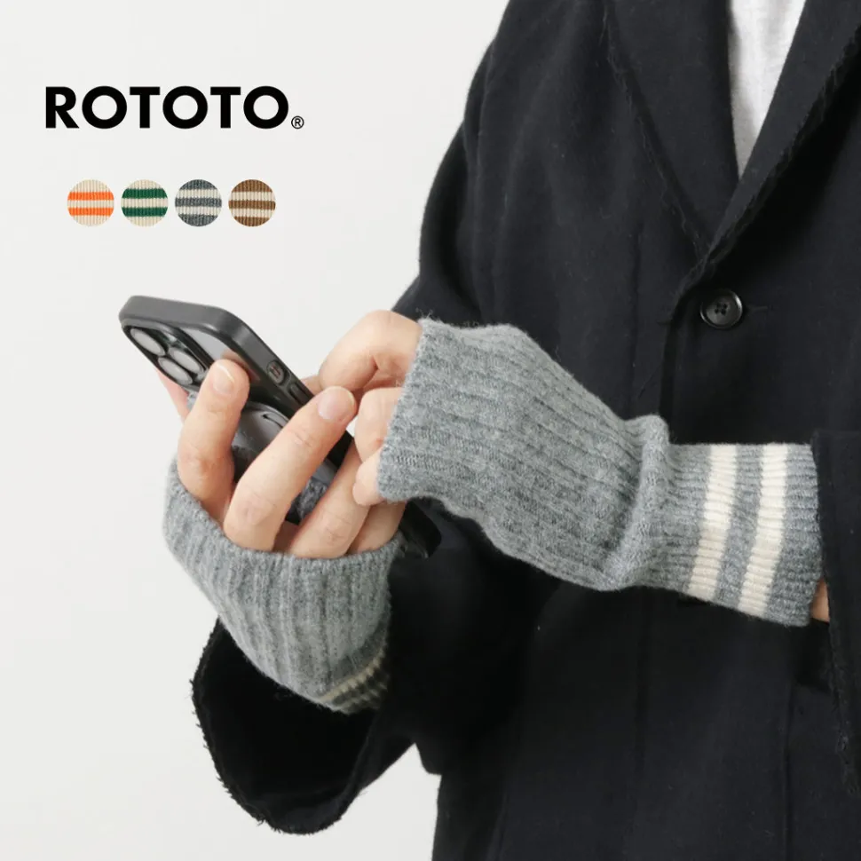 ROTOTO / Striped Seamless Hand Warmer Merino Lamb Wool