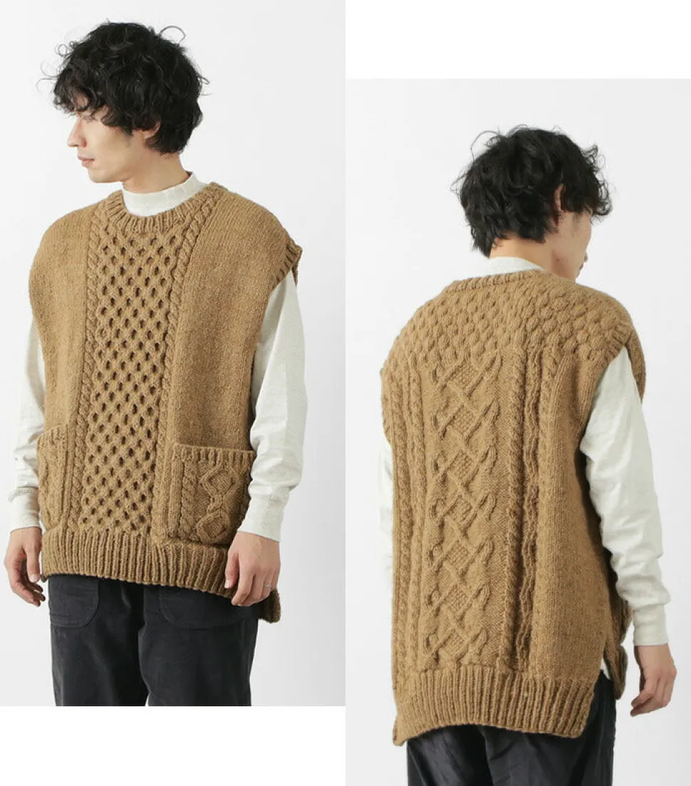 SLOW HANDS / Vegetable Dye Aran Drop Shoulder Knit Vest