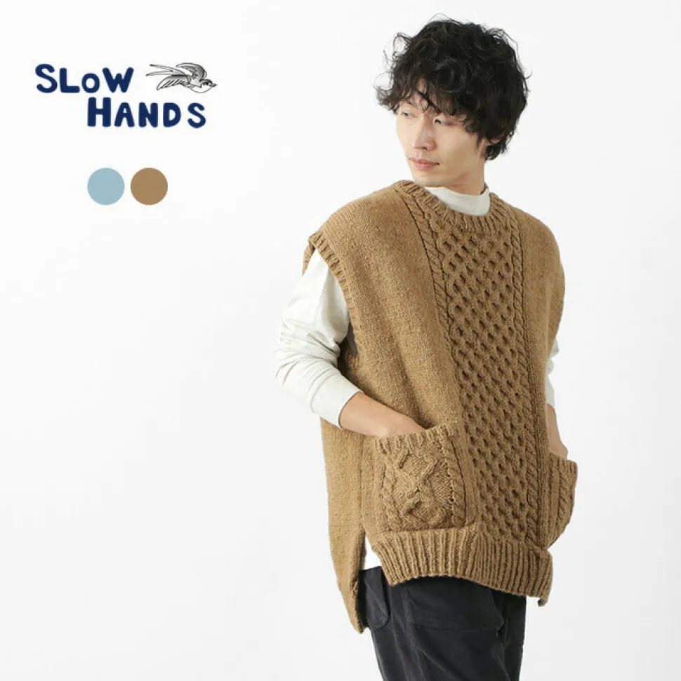 SLOW HANDS / Vegetable Dye Aran Drop Shoulder Knit Vest