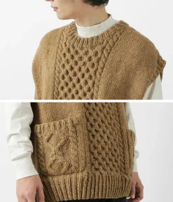SLOW HANDS / Vegetable Dye Aran Drop Shoulder Knit Vest