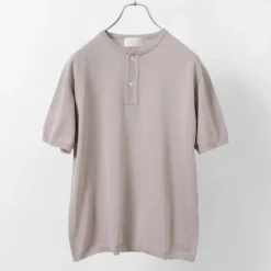 SOGLIA / Cotton Fitted Seamless Henry Neck Knit Tee