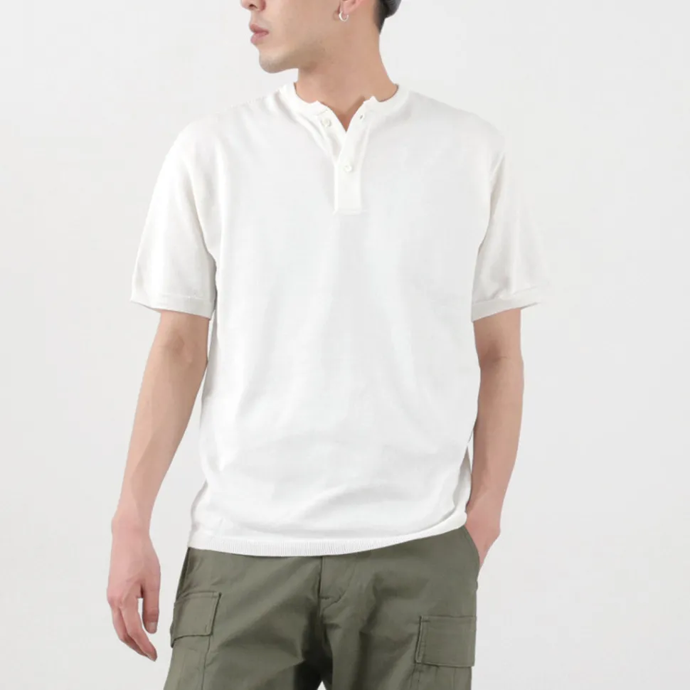 SOGLIA / Cotton Fitted Seamless Henry Neck Knit Tee