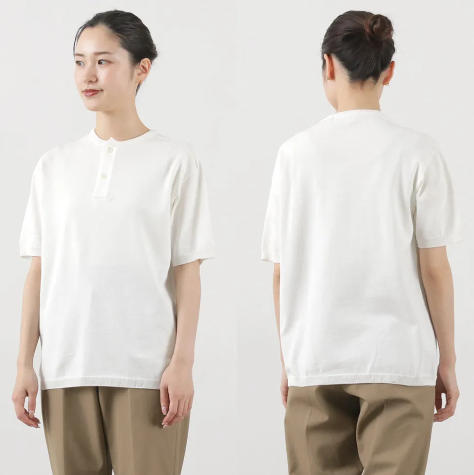 SOGLIA / Cotton Fitted Seamless Henry Neck Knit Tee