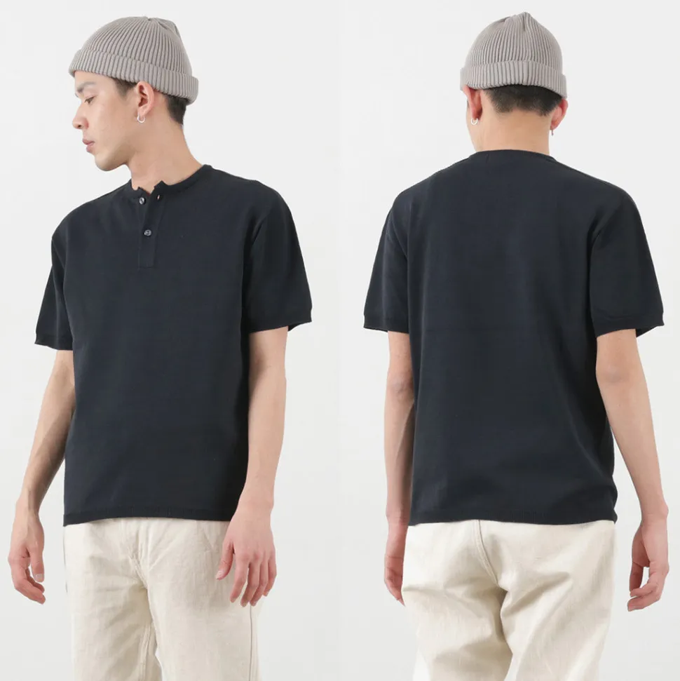 SOGLIA / Cotton Fitted Seamless Henry Neck Knit Tee