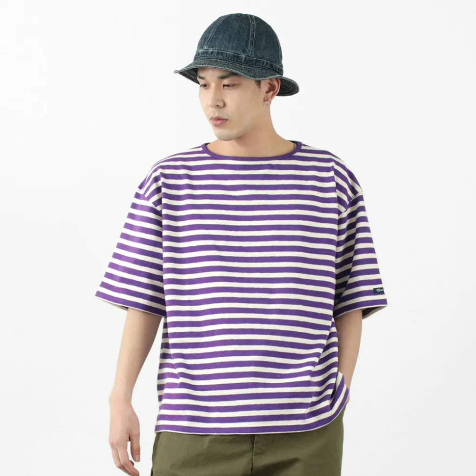 TIEASY / HDCS Big stripe boat-neck T-shirt