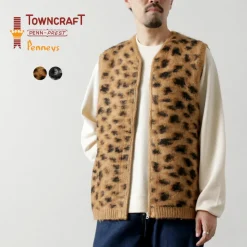 TOWN CRAFT / Shaggy Vintage Pattern Zipped Vest